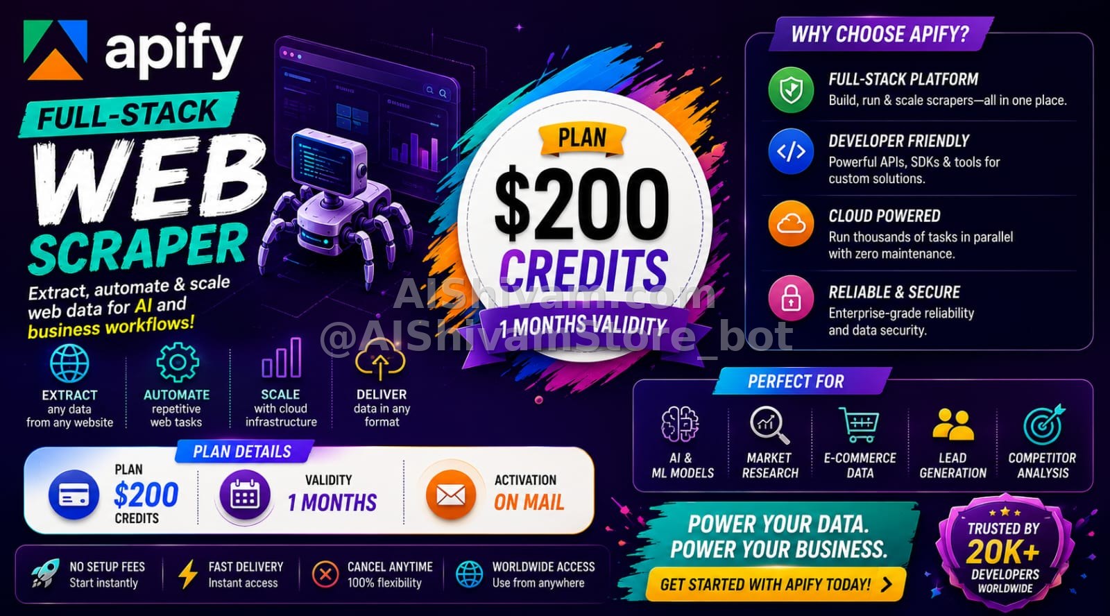 🕷️ Apify – $100 Credits (20 Days)